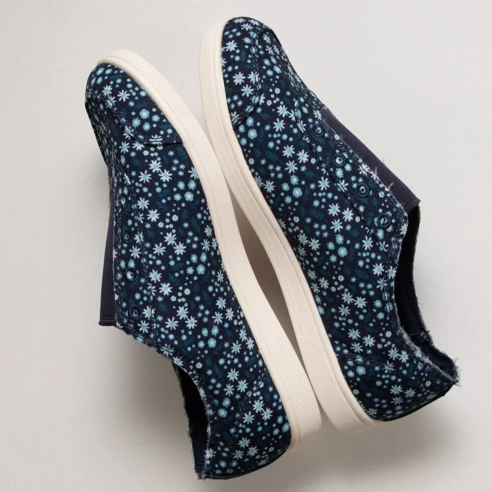 Spenco Santa Maria Sneake Canvas Floral Print Slip-On Shoes Navy Blue Size 7.5 - Picture 4 of 7